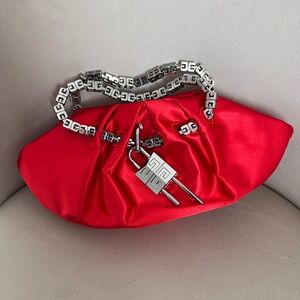 Red Satin Clutch with Silver Chain